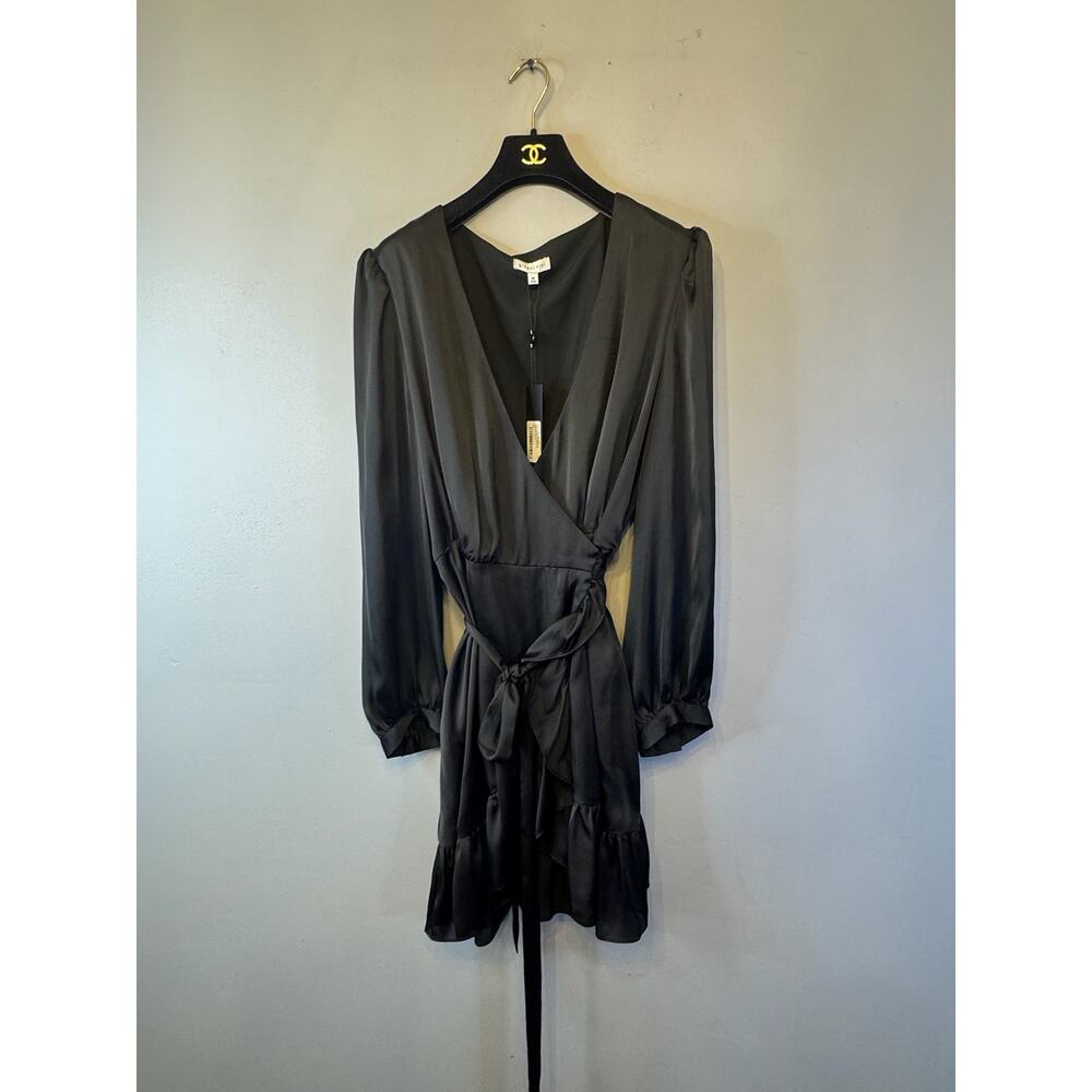 Brand New Gianni Bini Olivia Ruffle Black Faux Wrap Long Sleeve Mini Dress XL